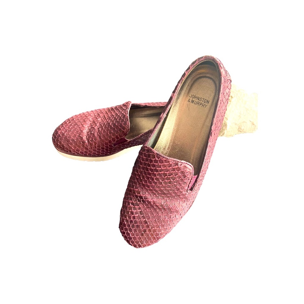 Johnson & Murphy comfy slip on women’s leather Shoes burgundy crocodile skin